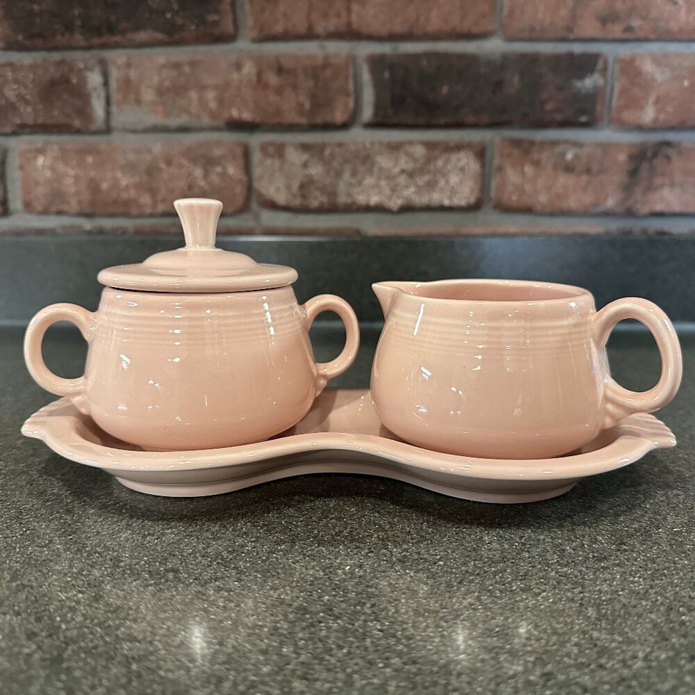 Vintage Fiesta Ware HLC Cream and Sugar Set with Tray - Apricot (retired)